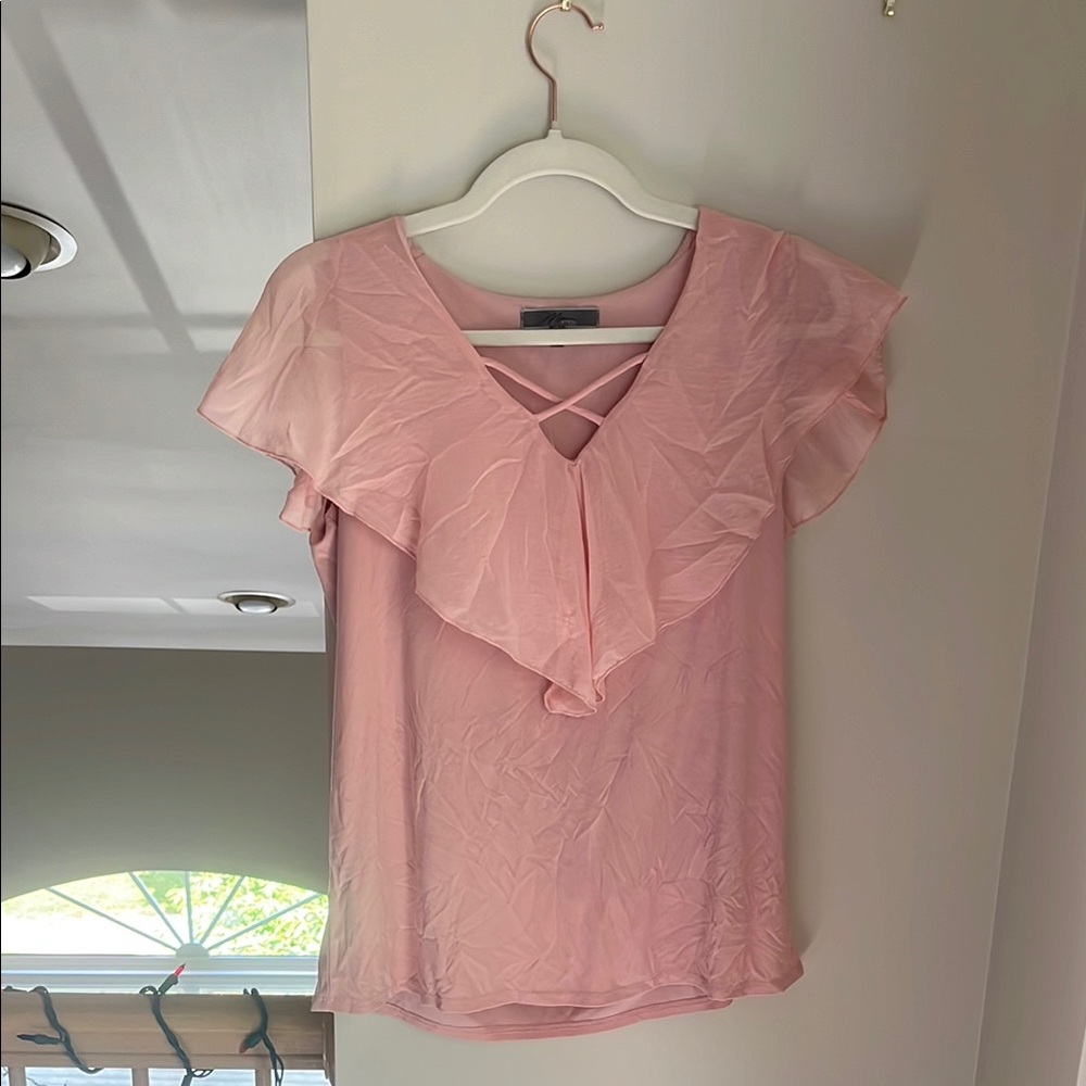 Pink Ruffle Criss-Cross V-Neck Top